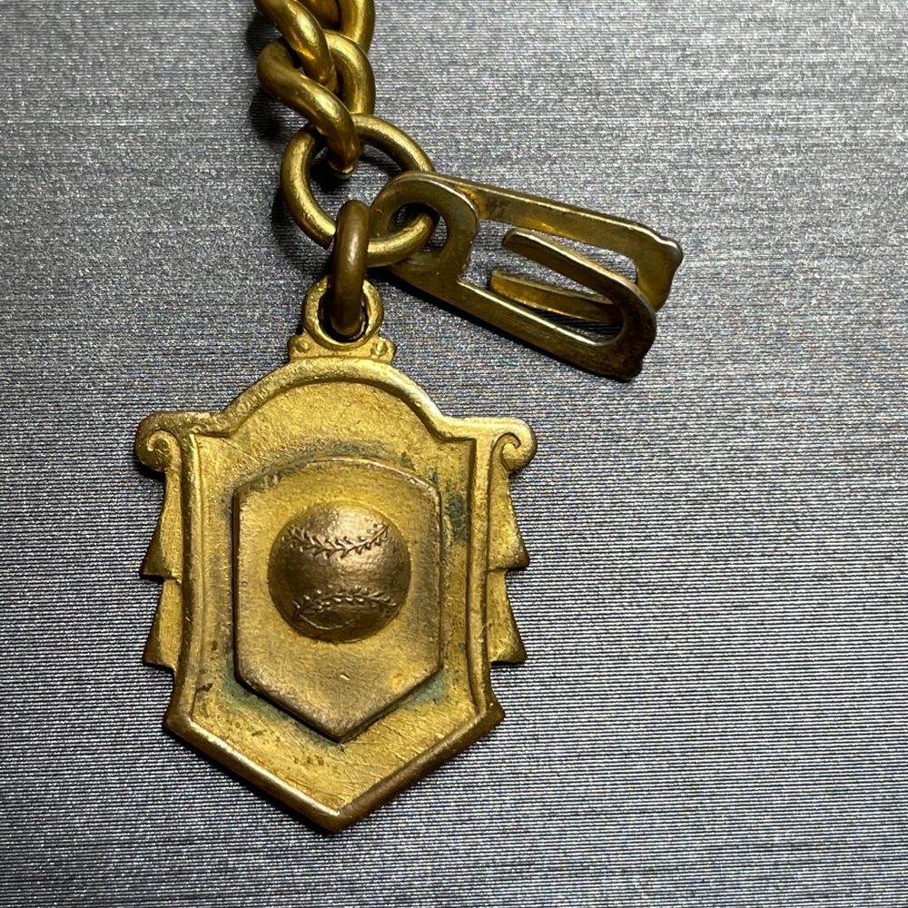 1920’s Brass Championship Charm Bracelet Size 6-1/4” HTF Plaque Charm.
